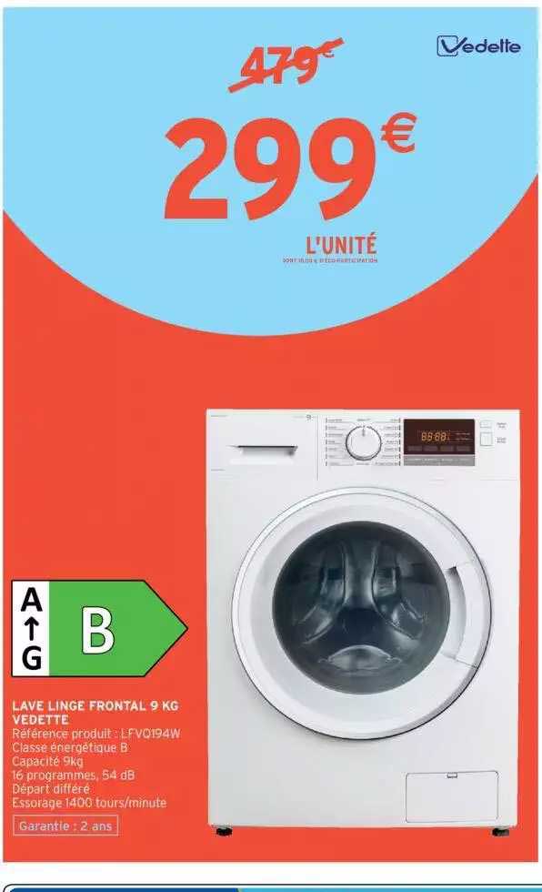 Lave Linge Frontal 9 Kg Vedette