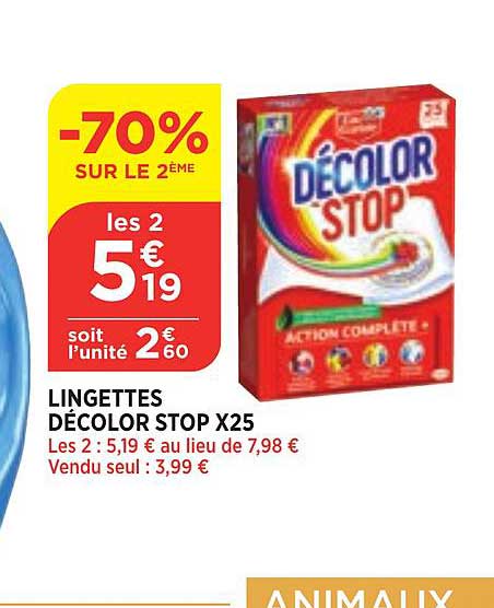 lingettes décolor stop x25 -70% sur le 2ème