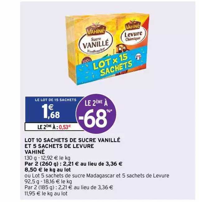 lot 10 sachets de sucre vanillé et 5 sachets de levure vahiné