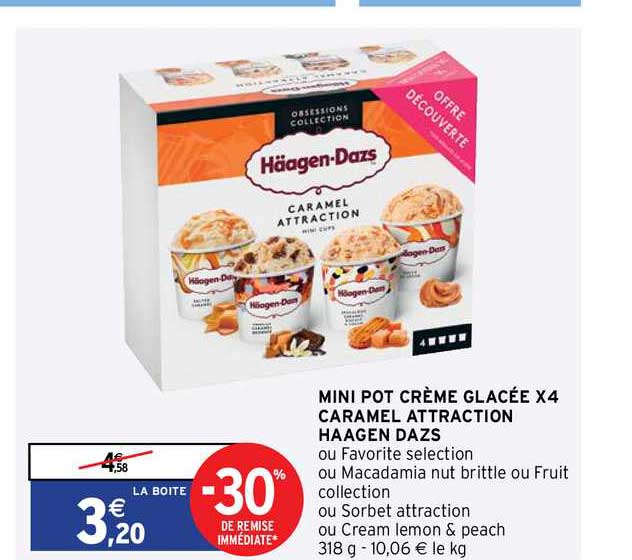 mini pot crème glacée x4 caramel attraction häagen dazs