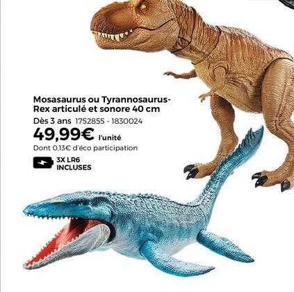 mosasaurus ou tyrannosaurus - rex articulé et sonore 40 cm