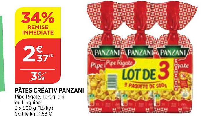 pâtes créativ panzani 34% remise immédiate