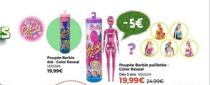 poupée barbie été - color reveal, poupée barbie pailletée - color reveal