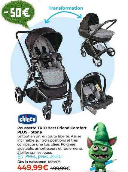 poussette trio best friend comfort plus - stone chicco