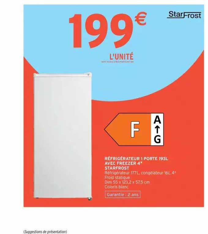 réfrigérateur 1 porte 193 l avec freezer 4 starfrost