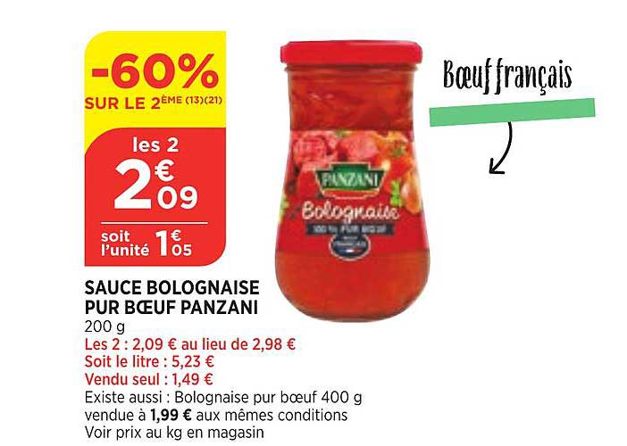 Sauce Bolognaise Pur Bœuf Panzani -60% Sur Le 2ème