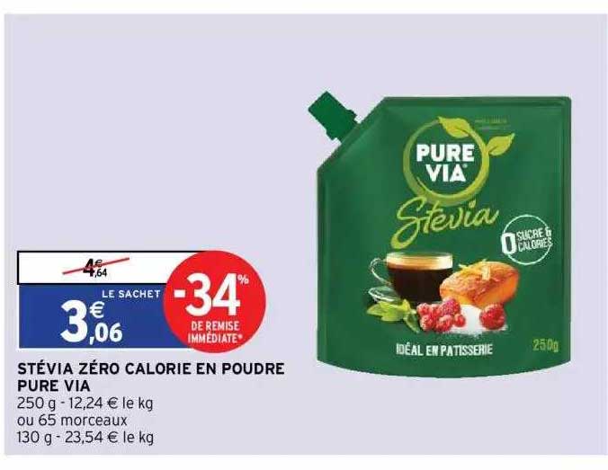 stévia zéro calorie en poudre pur via