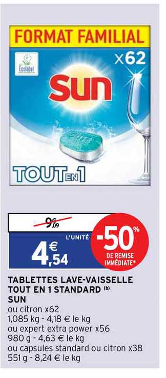 tablettes lave-vaisselle tout en 1 standard sun