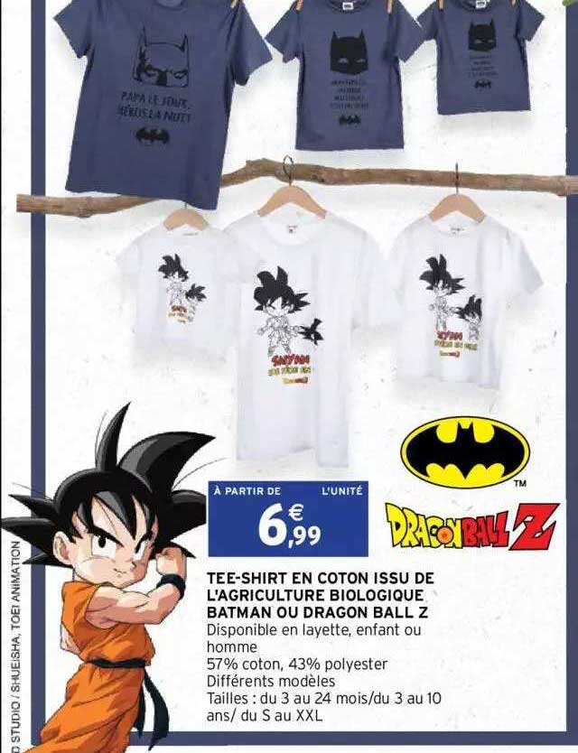 tee-shirt en coton issu de l'agriculture biologique batman ou dragon ball z