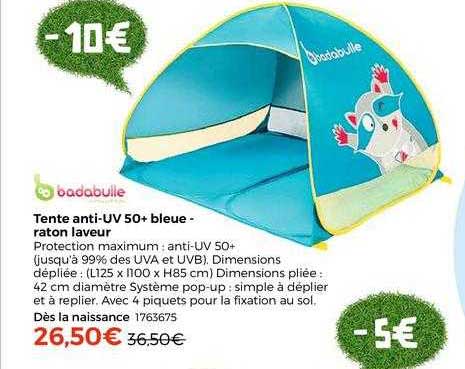 tente anti-uv 50+ bleue - raton laveur badabulle