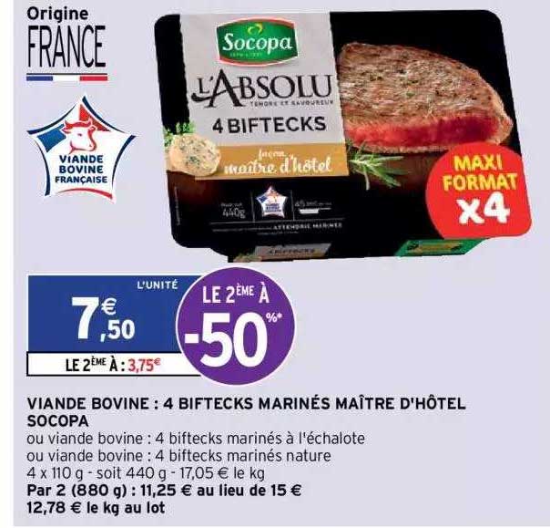 viande bovine : 4 biftecks marinés maître d'hôtel socopa