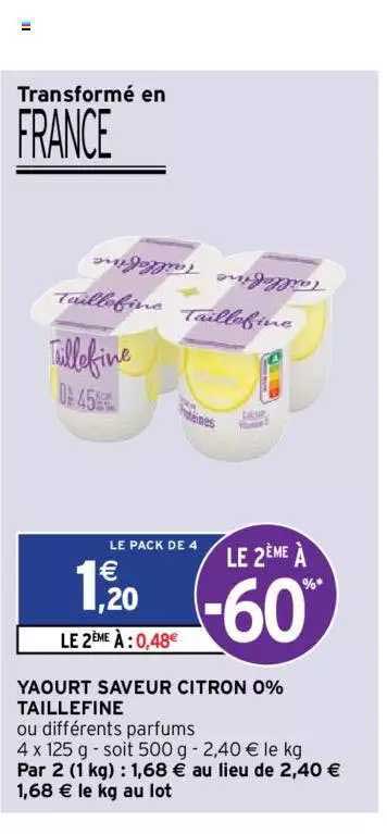 yaourt saveur citron 0% taillefine