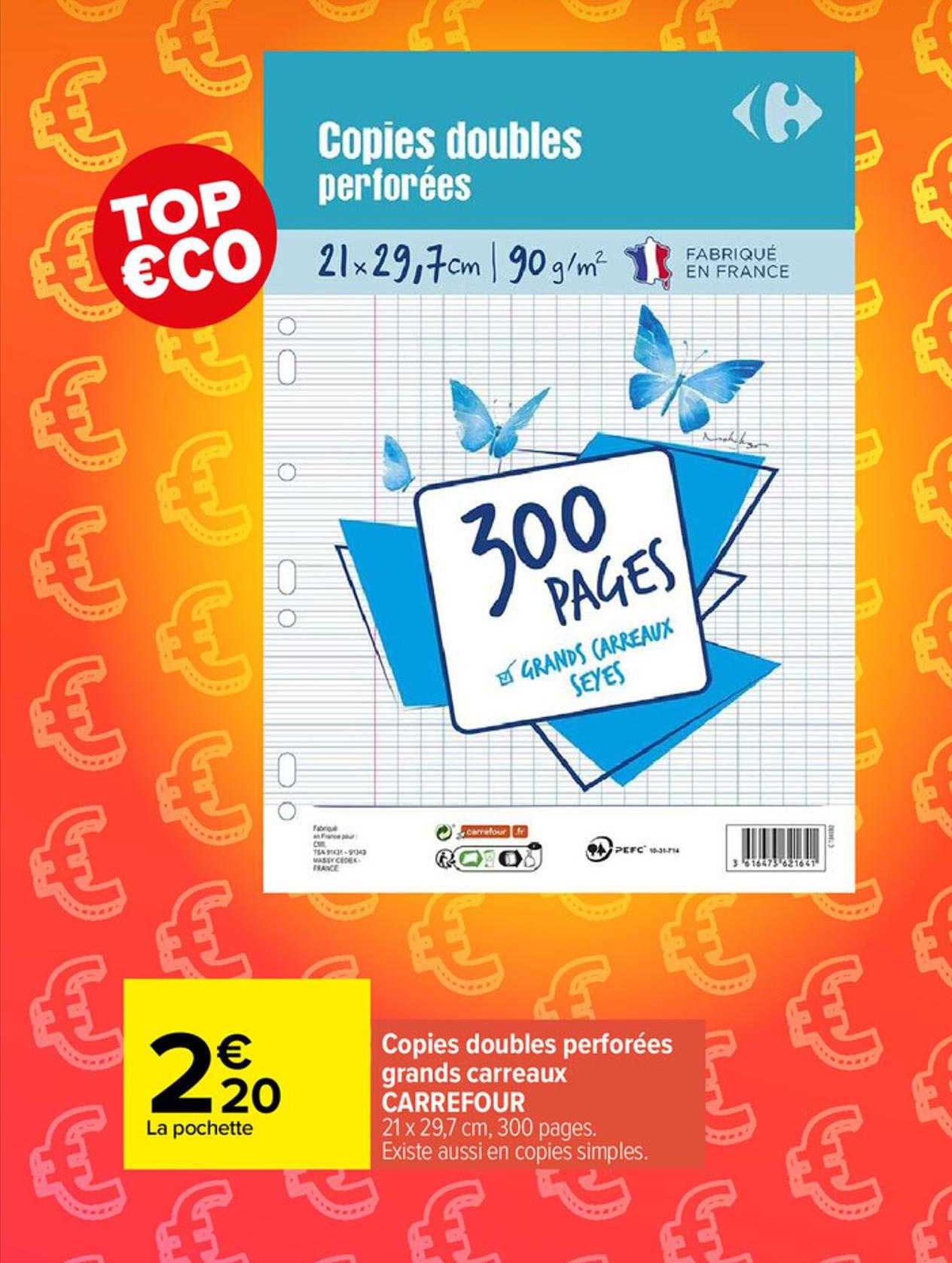 copies doubles perforées grands carreaux carrefour