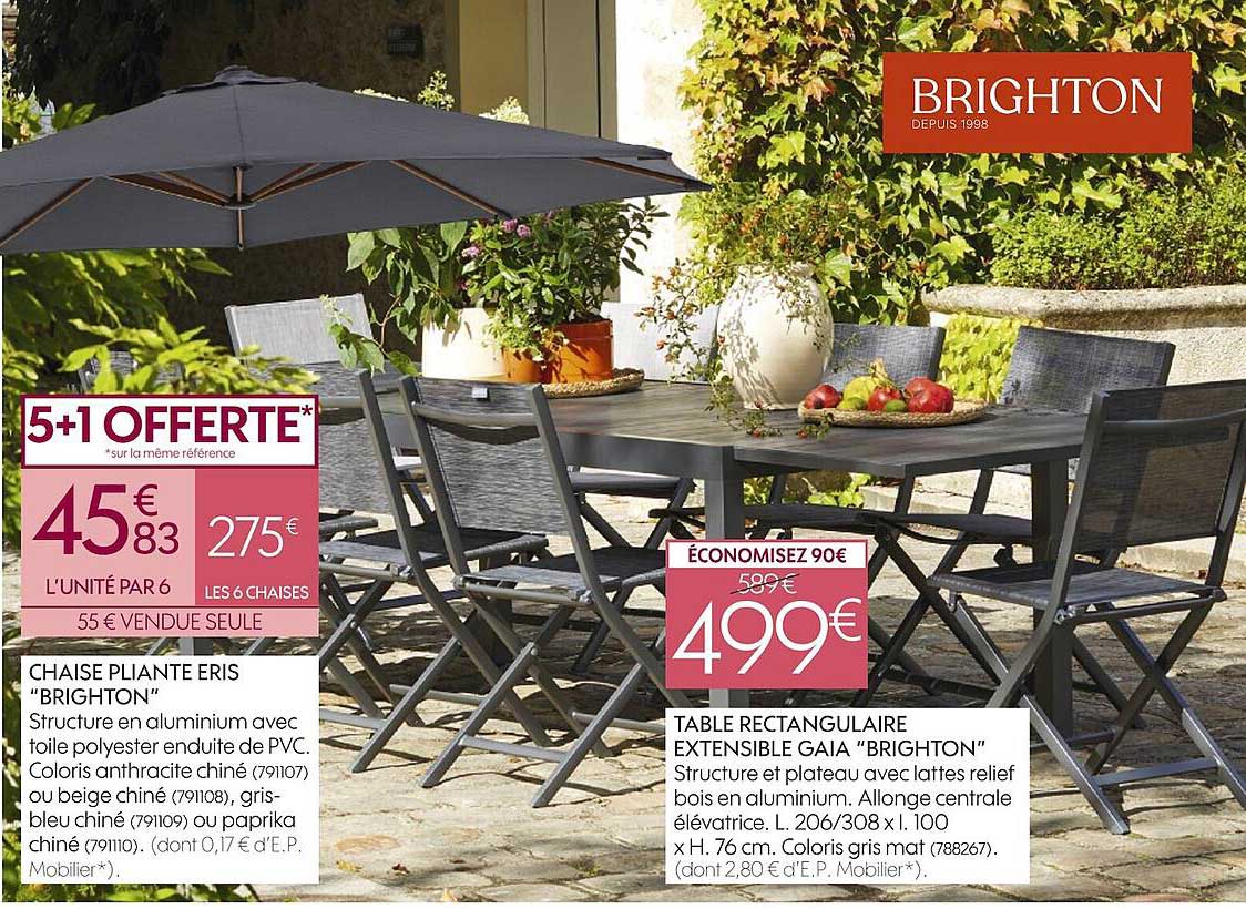 chaise plainte eris "brighton", table rectangulaire extensible gaia "brighton"