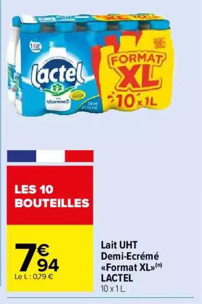 lait uht demi-écrémé «format xl» lactel