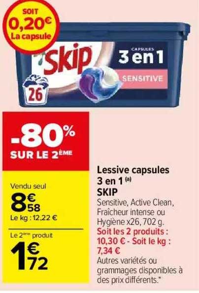 Lessive Capsules 3 En 1 Skip