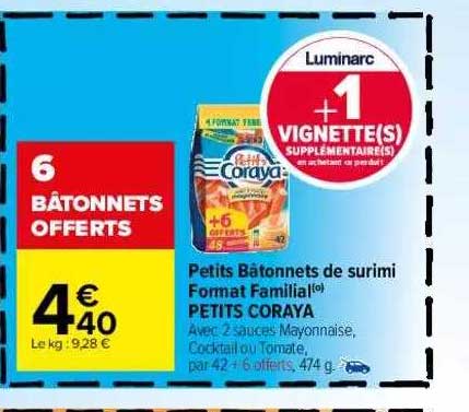 petits bâtonnets de surimi format familial petits coraya