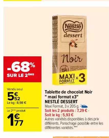 tablette de chocolat noir "maxi format x 3" nestlé dessert