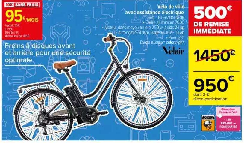 vélo de ville avec assistance électrique velair