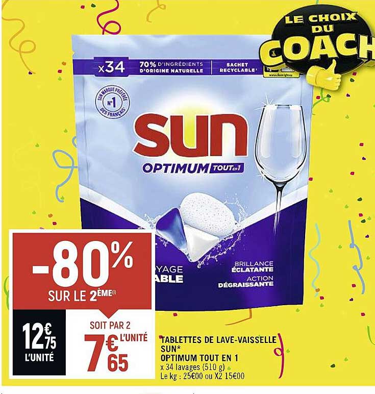 tablettes de lave-vaisselle sun optimum tout en 1