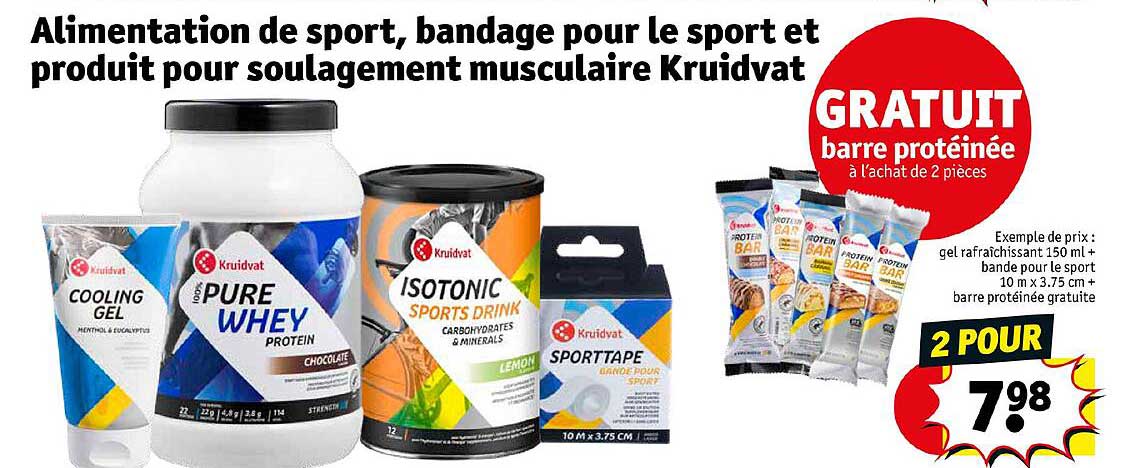 alimentation de sport, bandage pour le sport et produit pour soulagement musculaire kruidvat