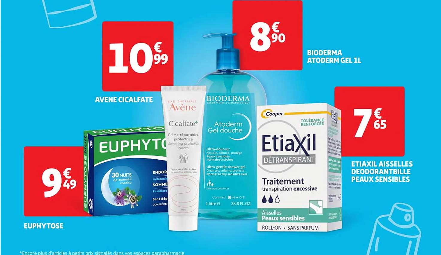Auphytose, Avène Cicalfate, Bioderma Atoderm Gel 1l, Etiaxil Aisselles Déodorant Bille Peaux Sensibles