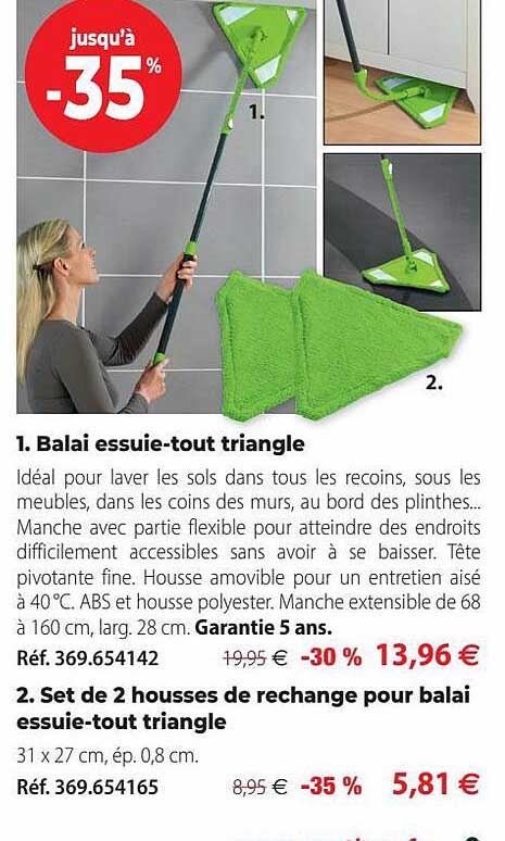 balai essuie-tout triangle, set de 2 housses de rechange pour balai essuie-tout triangle