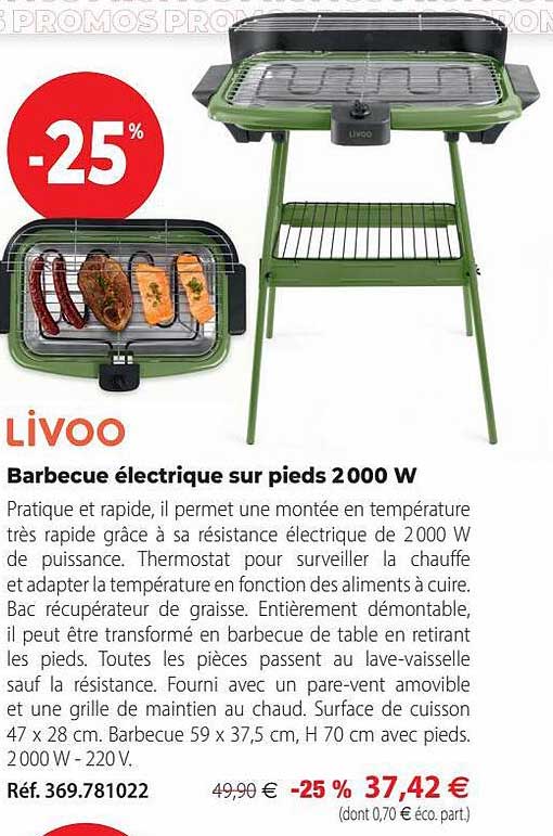 barbecue électrique sur pieds 2000w livoo