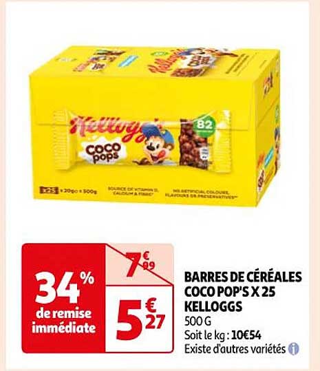 barres de céréales coco pop's x 25 kellogg's