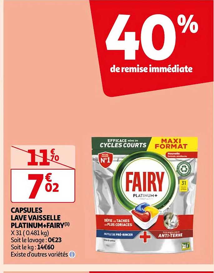 Capsules Lave Vaisselle Platinum+ Fairy