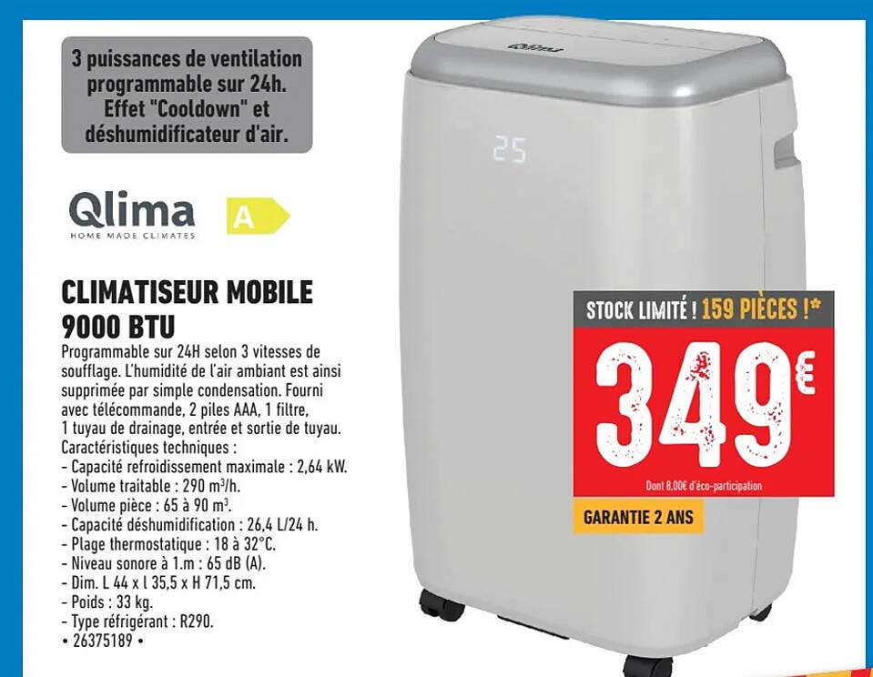 Climatiseur Mobile 9000btu Qlima