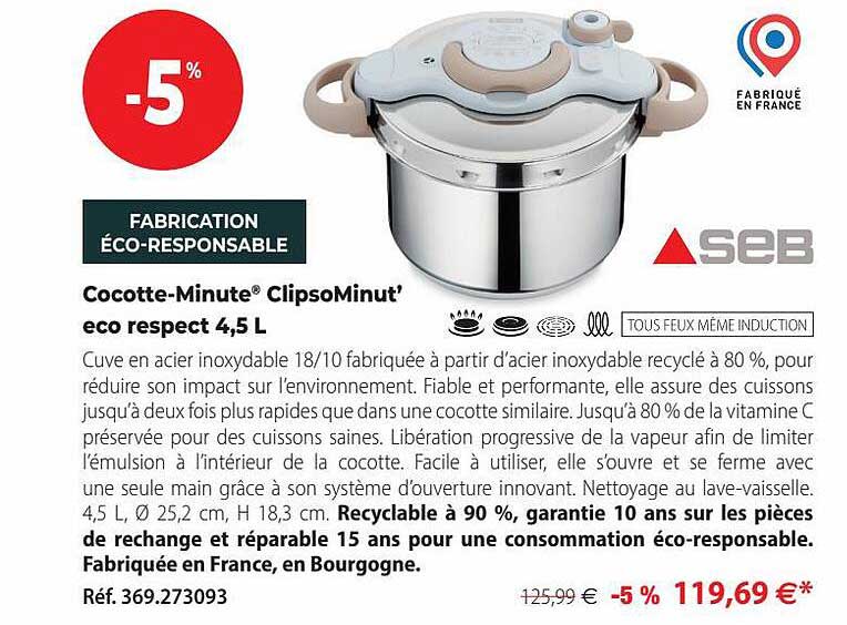 cocotte-minute clipso minut' eco respect 4,5l seb