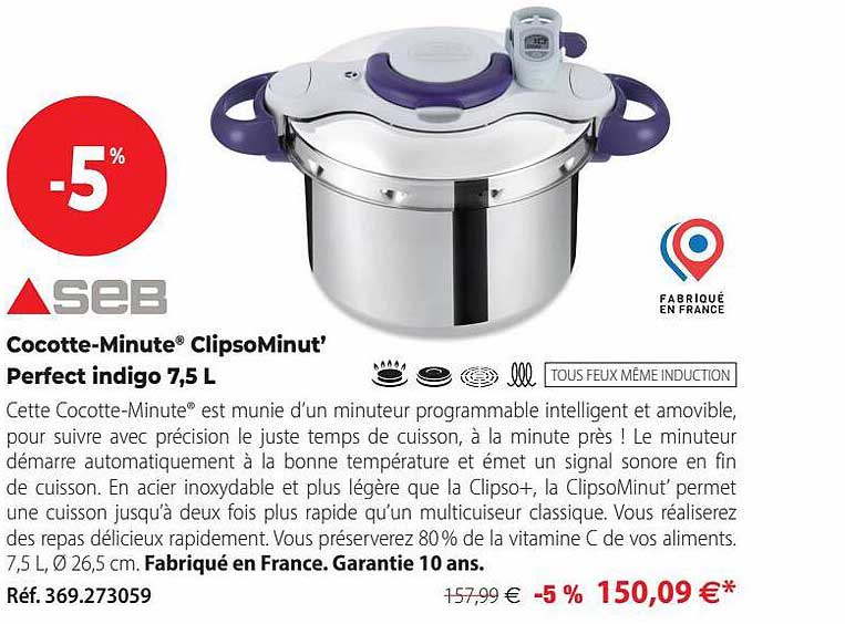 Cocotte-minute Clipso Minut' Perfect Indigo 7,5l Seb