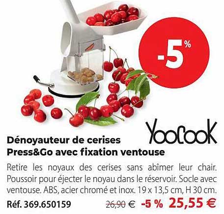 dénoyauteur de cerises press & go avec fixation ventouse yoo look