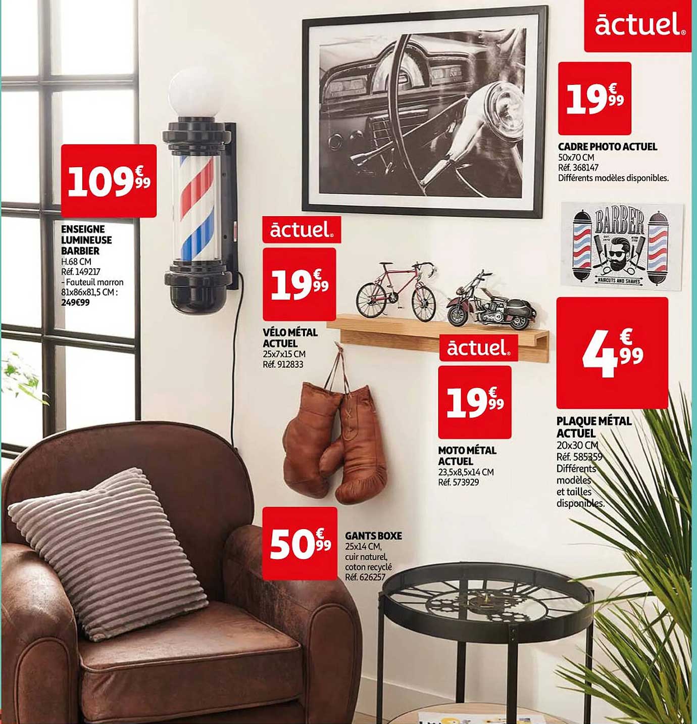 enseigne lumineuse barbier, vélo métal actuel, gants boxe, moto métal actuel, plaque métal actuel, cadre photo actuel