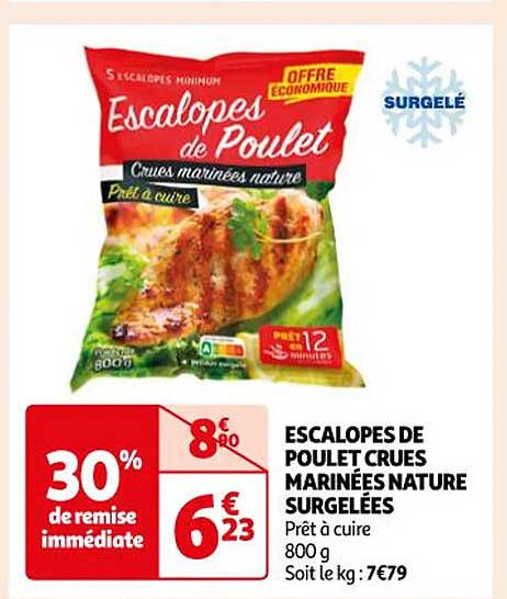 Escalopes De Poulet Crues Marinées Nature Surgelées