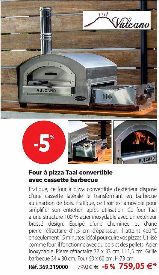 four à pizza taal convertible avec cassette barbecue vulcano