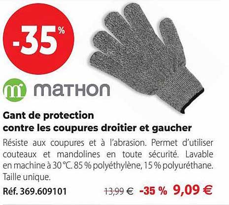 gant de protection contre les coupures droitier et gaucher