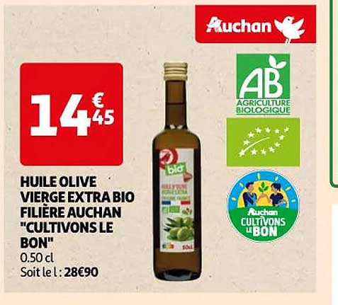 huile olive vierge extra bio filière auchan "cultivons le bon"