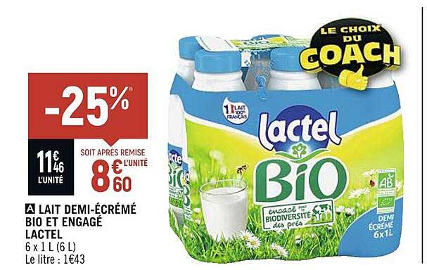 lait demi-écrémé bio et engagé lactel
