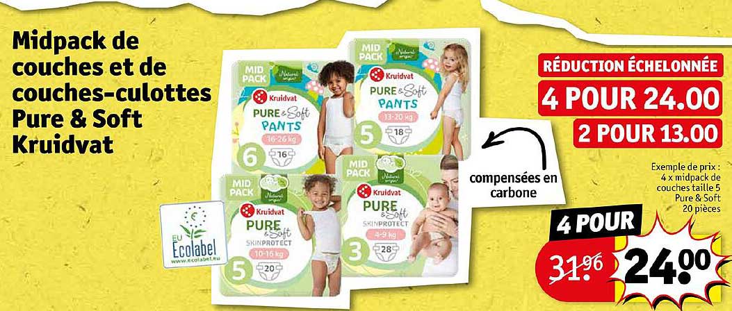 midpack de couches et de couches-culottes pure & soft kruidvat