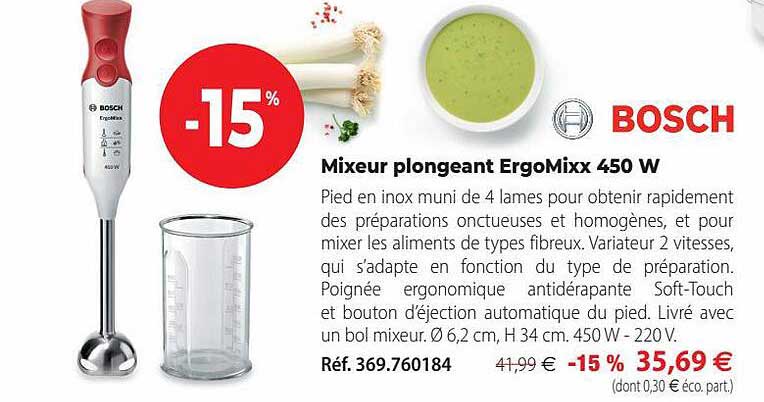 mixeur plongeant ergomixx 450w bosch