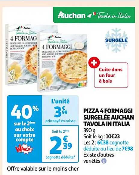 pizza 4 formaggi surgelée auchan tavola in italia