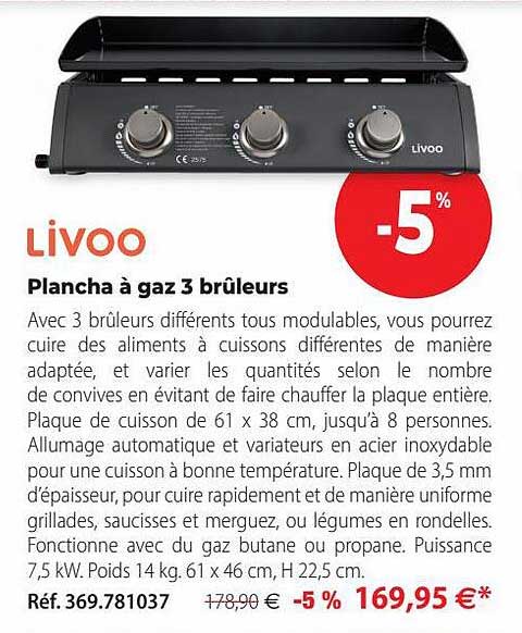 plancha à gaz 3 brûleurs livoo