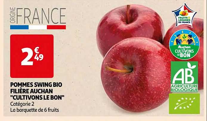 pommes swing bio filière auchan "cultivons le bon"