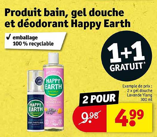 produit bain, gel douche et déodorant happy earth