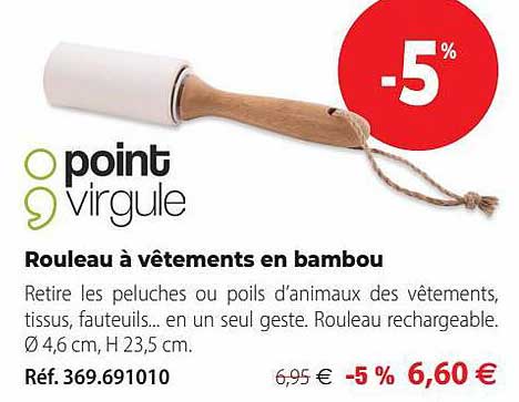 rouleau à vêtements en bambou point virgule