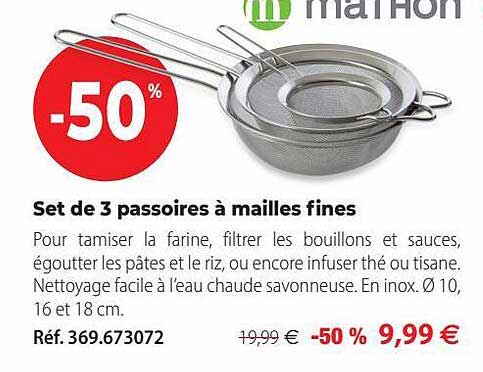 set de 3 passoires à mailles fines
