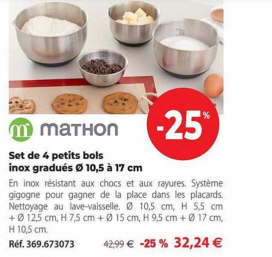 set de 4 petits bols inox gradués ø10,5 à 17 cm mathon