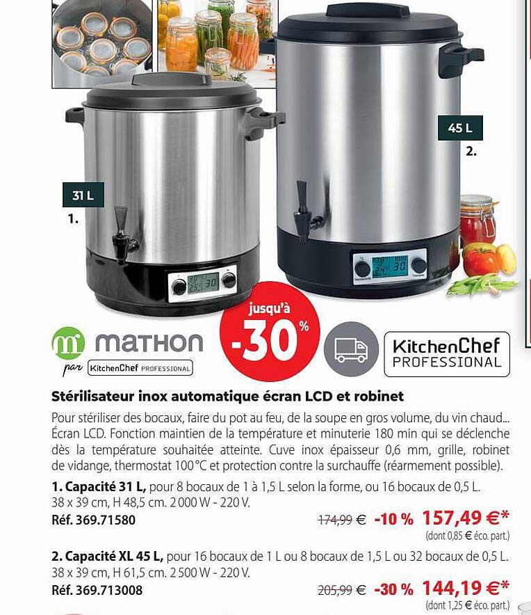 stérilisateur inox automatique écran lcd et robinet mathon